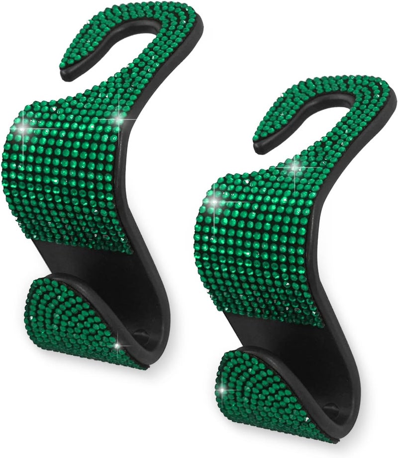 OSIFIT 2PCS Car Seat Hooks, Bling Car Rhinestone Headrest Hooks, Universal Bling Car Interior Accessories, for Handbag, Clothes, Purse, Water Bottle (Green) - Image 1